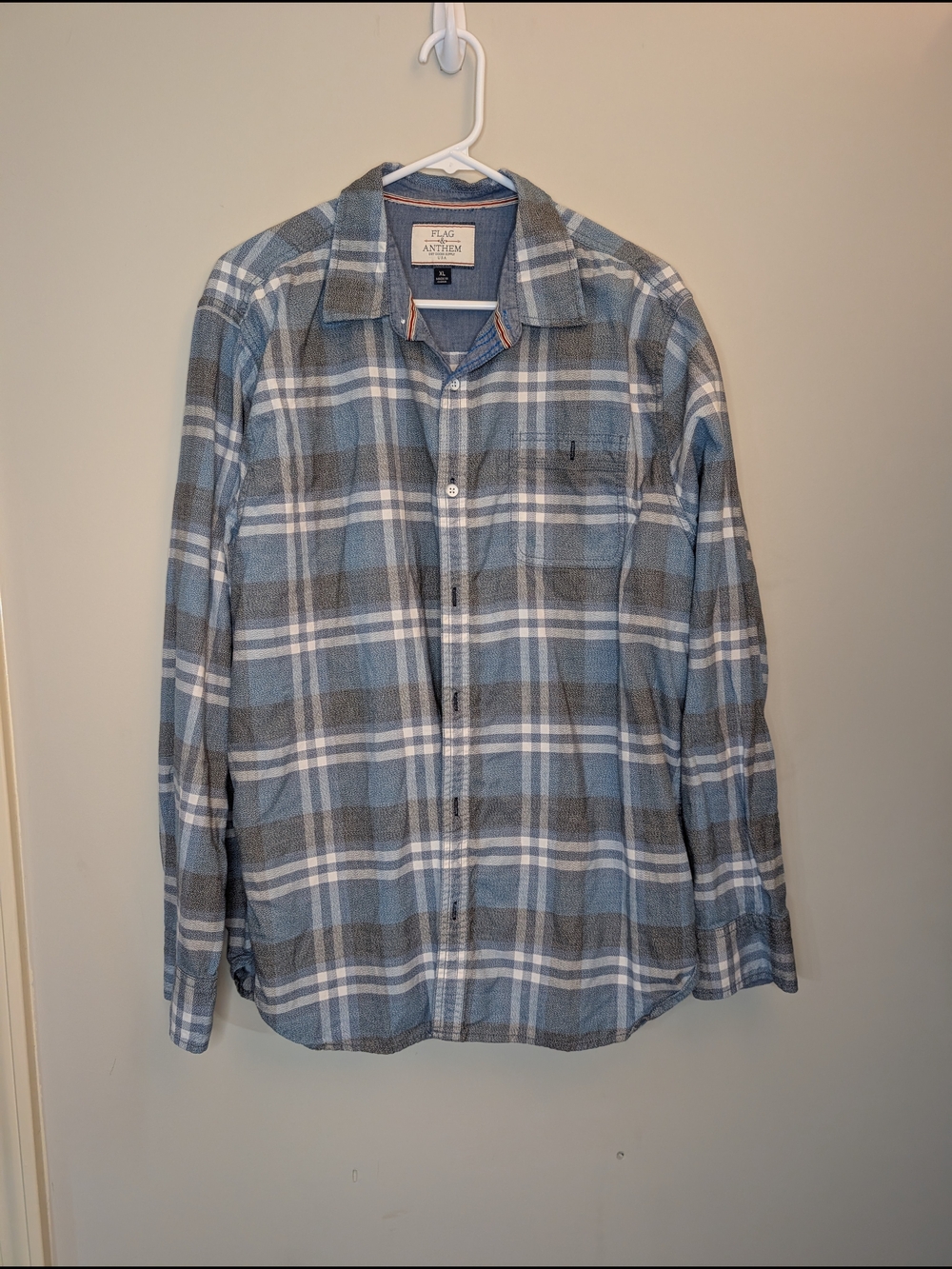Flag & Anthem Men's Blue Plaid Button-Down Shirt vintage soft style